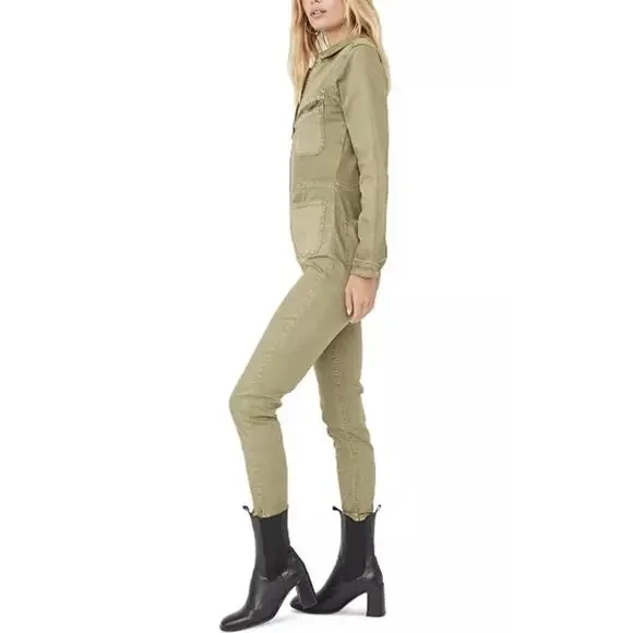 Free People Lennox Denim Utility Jumpsuit Army Green Size S - Picture 2 of 16